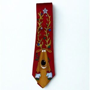 Hallmark Holiday‎ Tie Reindeer Christmas Novelty Necktie Red Yule Festive Cheer